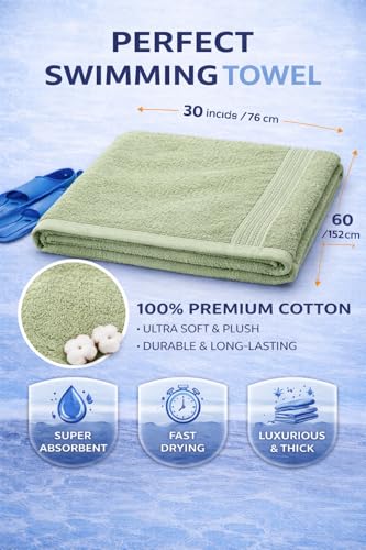 Image of Fitness Mantra Cotton Bath Towel 650 GSM | Heavyweight, Soft & Absorbent | Quick Dry | Large 30 x 60 Inch Towel for Daily Bath Use | 1 Peace| Pista|