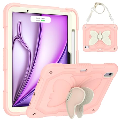 Coque iPad Air 11 2024 M2 rose motif papillon cadeau fille