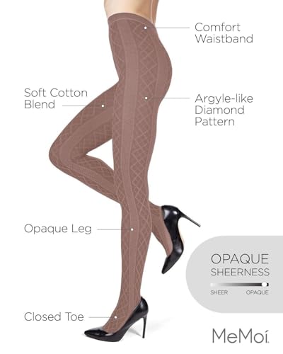 Image of MeMoi Juneau Diamonds Cotton Tights for Women, Cozy and Elegant Sweater Tights - Sizes Small to X-Large