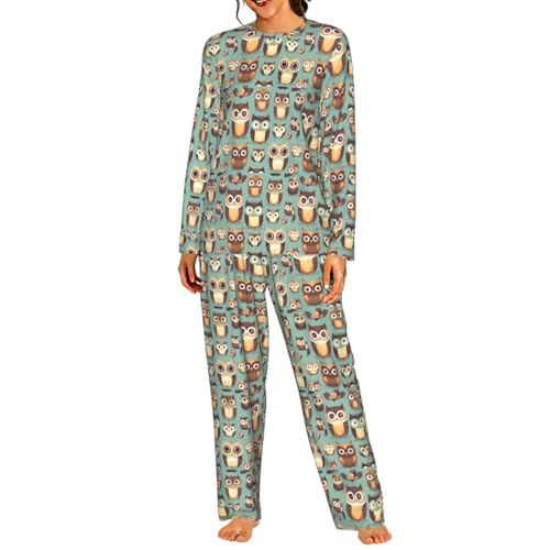 Pyjama hibou extensible et doux ensemble manches longues pour femme
