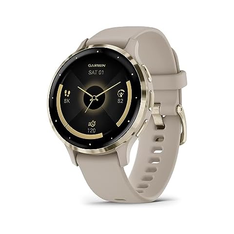 Garmin Venu 3S Soft Gold Stainless Steel Bezel 1.2-Inch AMOLED Touchscreen Display Smart Watch with 41mm French Gray Case and Silicone Band Cover