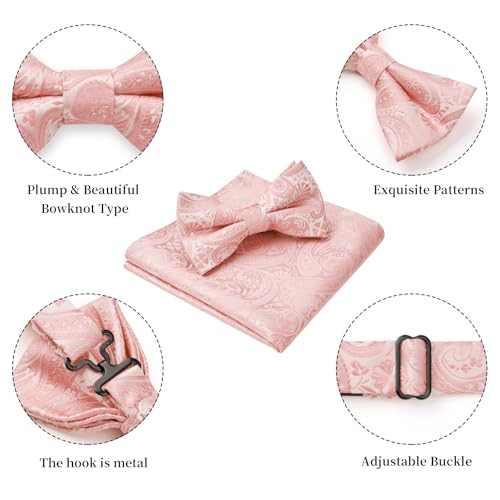 Image of HISDERN Bow Ties for Men Paisley Floral Pre-tied Bowtie Pocket Square Set Men's Formal Bow Ties Wedding Party