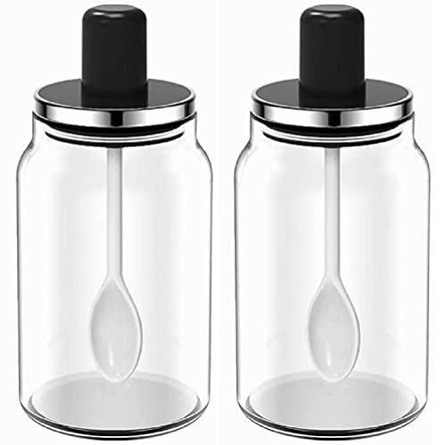 Lot de 2 conteneurs d'assaisonnement pour sucre, sel, sucre, assaisonnement, sucre - Noir - 220 ml