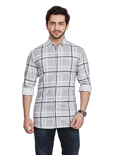Image of BE ACTIVE Men's Solid Slim Fit Cotton Casual Shirt | Men Stylish Shirt | Spread Collar & Full Sleeves | Checkered Pattern | Regular Fit
