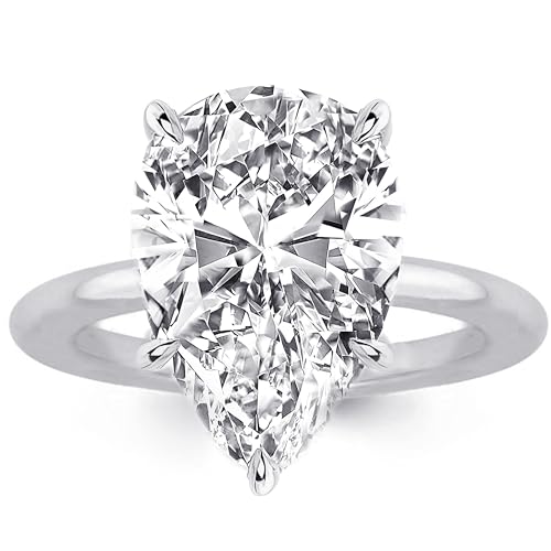 3.5CT/5CT Pear Shaped Engagement Ring,Solitaire Pear Engagement Rings for Women,S925 Sterling Silver Promise Wedding Ring