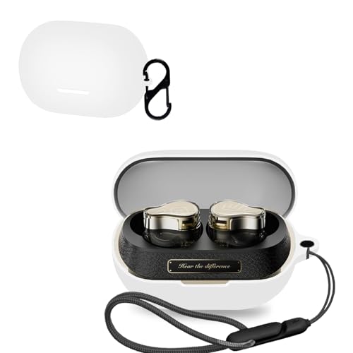 For SOUNDPEATS H3 用 ケース カバー 【NOUKAJU】 ワイヤレス イヤーホン シリコン 保護ケース (カラビナ付き+ストラップ付き ) 落下防止 キズ防止 耐衝撃 装着充電可能 防水 防塵 (ホワイト)