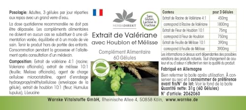 Complexe valériane houblon mélisse Herbadirekt 2x60 gélules