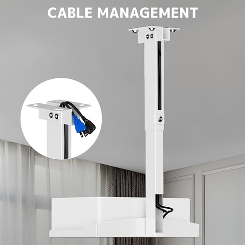 PUTORSEN Beamer Projektor Halterung - Höhenverstellbar Beamer Deckenhalterung oder Wandhalterung Installation ohne Bohrung,Verdeckte Kabelführung,Hält bis zu 10 kg,Weiß