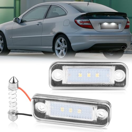 POPMOTORZ LED Luces de Matrícula para Mercede-s Benz E-CLASS W211 4D/5D C-CLASS W203 5D CLS-CLASS SLK-CLASS R171, Luz de Matrícula LED con Canbus Error Free 2835 SMD, 2 Piezas
