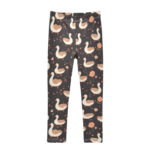 Geese Black Flower Girls Leggings Athletic Pants Tights Stretch Bottom