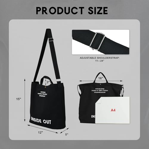Image of Large Canvas Tote Bag for Women inside out Bag Crossbody Shoulder Bag with Adjustable Strap for Work Travel Shopping
