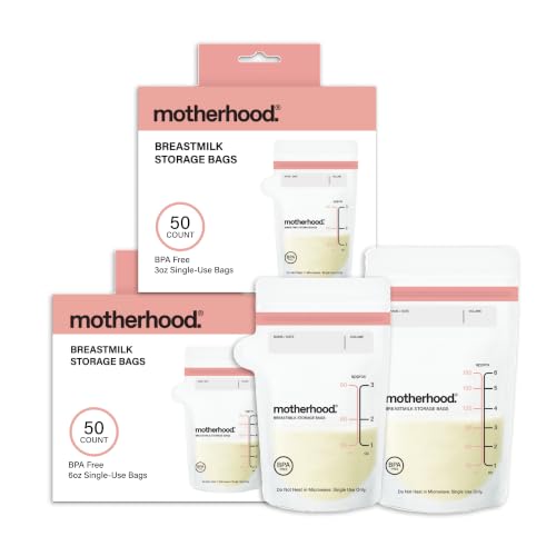 Motherhood Maternity Breastmilk Storage Bags Variety Pack – 3 oz & 6 oz Breast Milk Freezer Bags, 100 Total Count (50 Each), Leak Proof, Pre-Sterilized & BPA Free