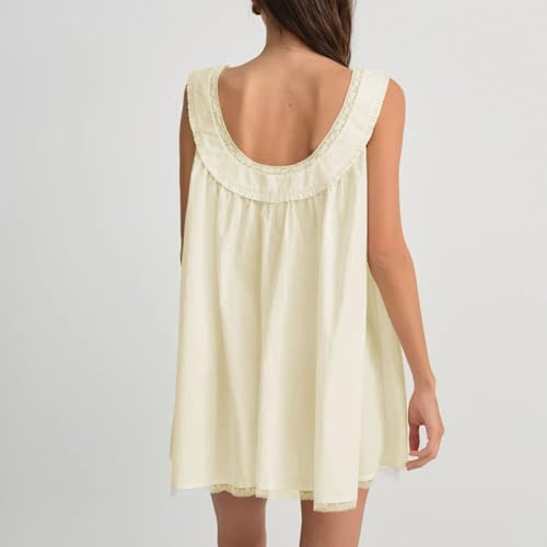 Image of Women Y2K Babydoll Mini Dress Cute Bow Lace Trim Pleated Ruffle Short Sundress Casual Party Vacation One Pieces