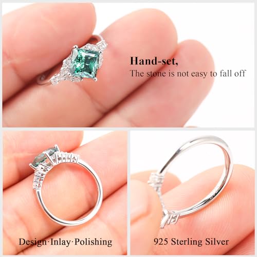1.9CTTW Princess Cut Blue Green Moissanite Engagement Rings for Women 925 Sterling Silver Fashion Statement Cluster Ring Gorgeous Anniversary Jewelry Gift Size 5-103