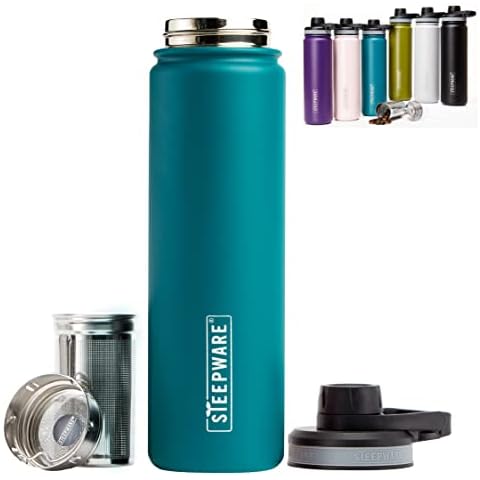 The Tea Spot Steepware Tea Tumbler and Thermos, 22oz, Tea Bottle with tea infuser for loose leaf tea or iced coffee, Sleek Double Wall Tumbler & Insulated Travel Bottle - Teal Cover