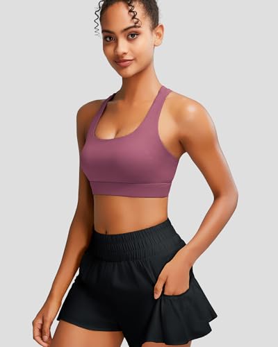 Image of RUNNING GIRL High Impact Sports Bras for Women - Scoop Neck Strappy Sports Bra High Support Moulded Cup Workout Bra