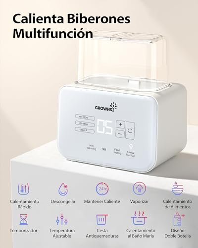 Grownsy Calienta Biberones | Esterilizador Biberones | Calentador Rápido de Alimentos para Bebés 9-en-1 y Descongelador Calentador Pantalla LCD Control Preciso de Temperatura para Leche Materna - imagen 7