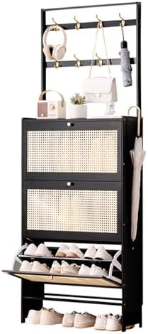 Shoe Storage Cabinet Cabinets Hallway Slim Cupboard Cupboards Hallways Slimline，Slim Bamboo Shoe Storage Cabinet with 3 Flip Drawers, Tall & Narrow Rattan Sideboard for Hallway, Perfect for