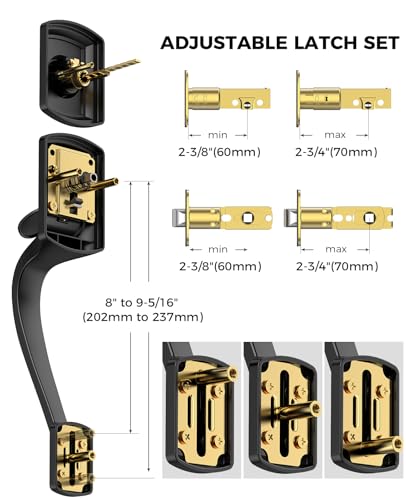 Image of Black Front Door Handle and Deadbolt Set, Front Door Lock Set | Heavy Duty Exterior Door Handle, Zinc Entry Locksets with Deadbolt, Exterior Door Lock with Lever, Easy Install, Universal