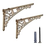 HARPOON 2 Stück europäische Regalhalterungen aus Gusseisen, groß, 20 x 14 cm (gebürstetes Gold)
