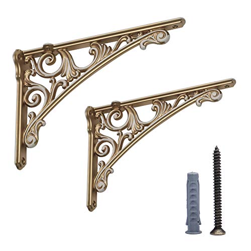 Harpoon 2 Pack European Shelf Brackets Cast Iron, Large 7.8 X 5.5 Inch (Brushed Gold) #TOP5
