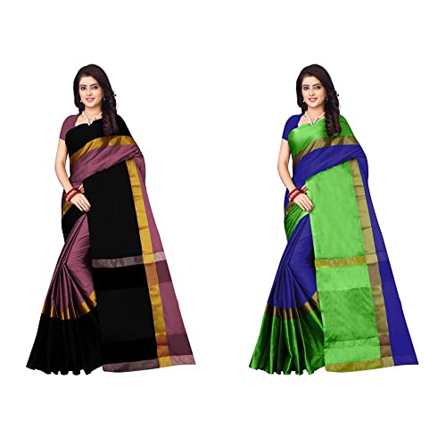 Image of DHRUVI TRENDZ Women's Banarasi Cotton Silk Saree (Dupli-S1275 Purple)