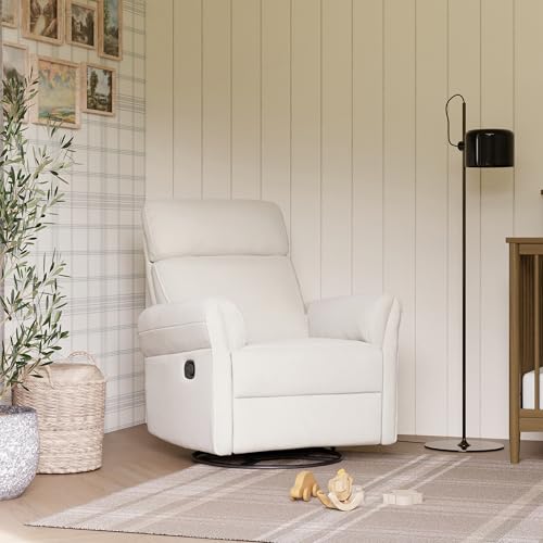 Image of Davinci Suzy Flex Nursery Recliner and Swivel Glider with Adjustable Headrest and Armrests, High Pillowback in Vanilla | GREENGUARD Gold, FSC, CertiPUR-US® Certified