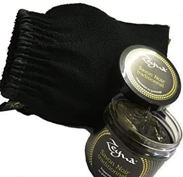 Zeyna - SCRUBS KIT - Hammam Kessa Glove and Traditional Black Soap - 100% Natural - A powerful natural EXFOLIANT and MOISTURIZER