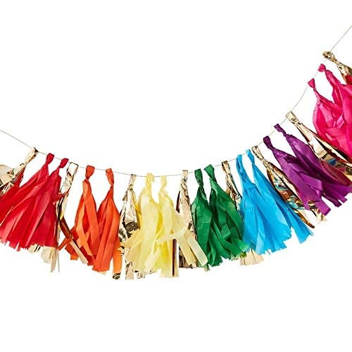 Ginger Ray Multi Coloured & Gold Tassel Garland Party Hanging Decoration Over The Rainbow,20 centimeters (Pack of 2) - Image 2