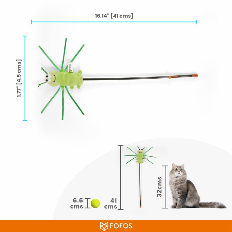 Image of BarkButler x FOFOS Moving Caterpillar Wand - Interactive Cat Toys with Catnip - Cat Wand Toy Set - Green