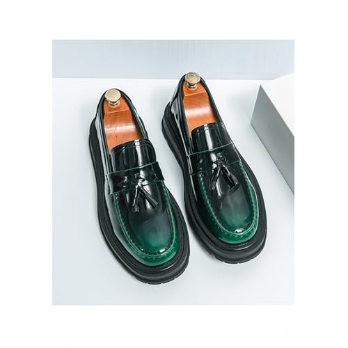 Platform Loafers for Men Black Soft Patent Leather Chunky Heel Loafers Slip-On Office Dress Casual Shoes3