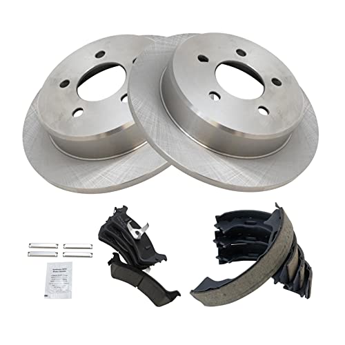 Image of TRQ Rear Brake Pad and Rotor Set Ceramic Parking Brake Shoe Compatible with 1995-2001 Ford Explorer 1997-2001 Mercury Mountaineer