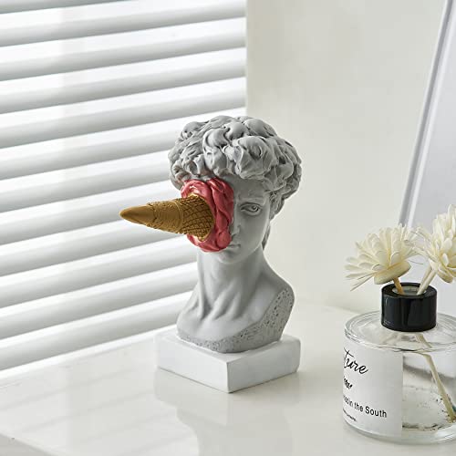 Fjs Modern Greek Statue Of David, 5.9" H Funny Bust Resin Figurine For Living Room Coffee Table Decor, Head Sculpture With Ice Cream Crafts For Roman Aesthetic Bookshelf Office Decor #TOP4
