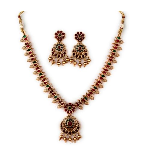 Image of Sasitrends Classic Matte Gold Plated Necklace Set For Women