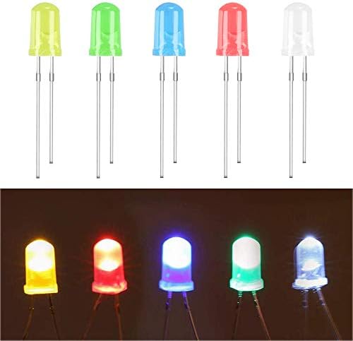 (100 Pcs) MCIGICM 5mm LED Light Diodes, LED Circuit Assorted Kit for Science Project Experiment (Multi-Colored - 5 Color)