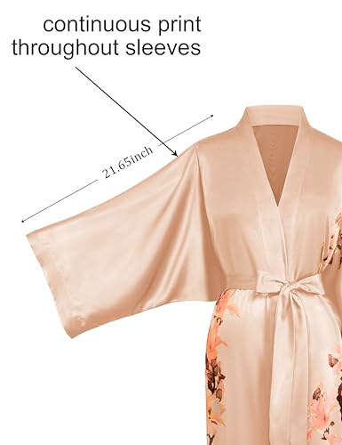 BABEYOND Kimono Robe Cover up with Box Long Floral Satin Sleepwear Silky Bathrobe Bachelorette Robe - Image 4