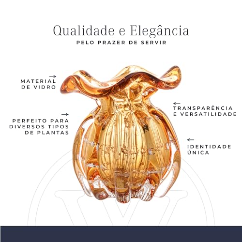 WOLFF Vaso de Vidro Italy mbar e Dourado 10cm x 11cm - Enxoval - Casamento - Decoração - Enfeites -