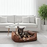 CopcoPet Hundebett mittelgroße Hunde【waschbar & rutschfest】 Hundekorb L Kunstleder in Wildlederoptik, gelenkschonendes Hundekissen für drinnen, pflegeleichtes Hundesofa, Dog Bed in Braun 90 x 70cm