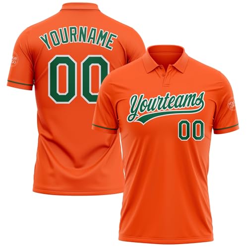 Generic Custom Darts Bowling Golf Polo Shirts for Men Women Youth Orange and Green White Personalized Golf Shirts Printed Name Number Logo