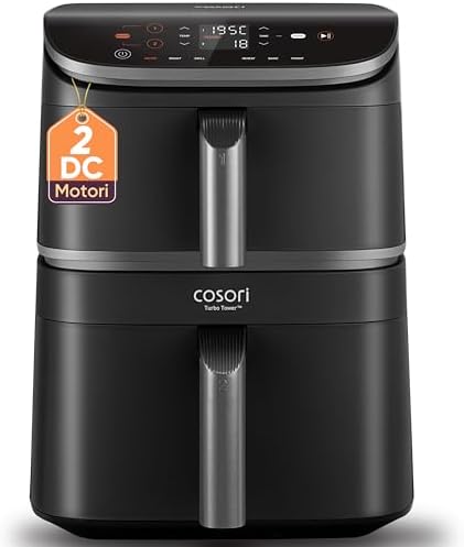 COSORI Turbo Tower Friggitrice ad Aria 10,8L con Cestelli Verticali, Cottura Salvaspazio a 3 Livelli, 2630W, 6 Funzioni, 2 Motori DC, 50+ Ricette Complete Online, CAF-DC111
