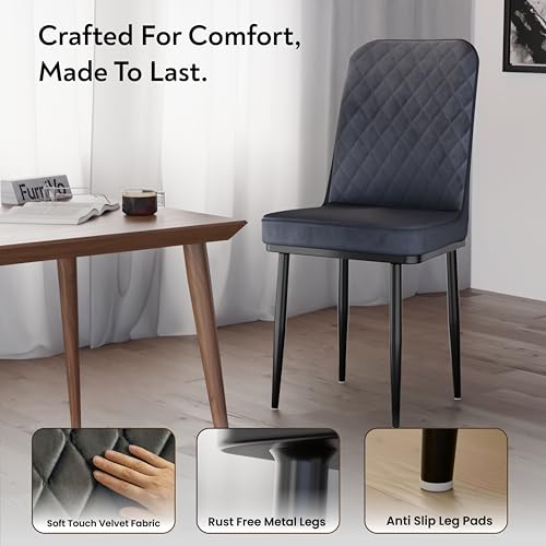 Image of IKON Premium Velvet Dining Chair with Cushioned Seat & Metal Legs | Premium Accent Chair for Living Room, Bedroom & Balcony | D.I.Y (Slate Grey)