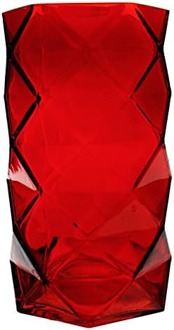 CYS EXCEL Jarrón geométrico de vidrio, jarrón de prisma, florero de panal (H-7.5 pulgadas, abierto 3.75 pulgadas, 1 unidad) Jarrón de vidrio rojo