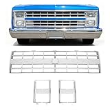 KUAFU Front Grille Grill & Headlight Bezel Compatible with 1985-1988 Chevy C10/C20/C30/K5/K10/K20/K30/R10/R20/R30/V10/V20/V30 Blazer Suburban 15598727 15598728 GM1200140 GM2513126 Chrome