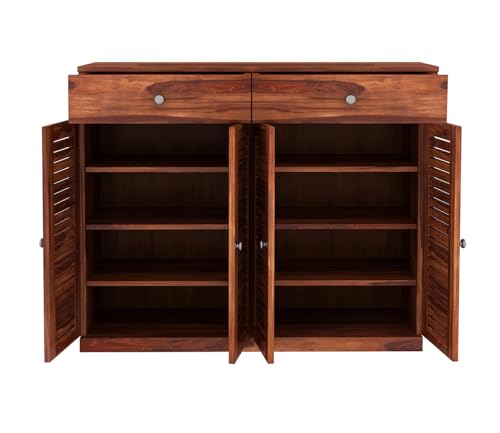 Image of The Attic Lisbon Shoerack Honey, Shoe Storage Cabinet for Home, Shoe Rack with Seat & Door, Shoe Organizer, Shoe Rack for Home, Honey Matte Finish