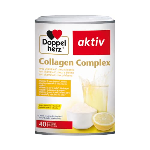Doppelherz Collagen Complex – Poudre au collagène hydrolysé 5000 mg – Vitamine C, Zinc & Biotine – Pour peau, cheveux et ongles – Goût citron – 40 doses