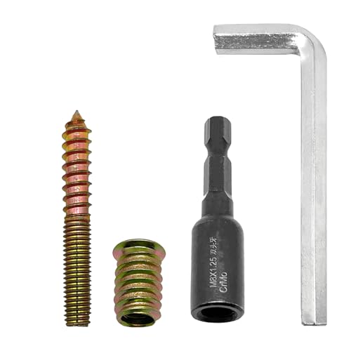 Image of 12 Sets Wood Furniture Set,M8x60mm Double Headed Bolts Self-Tapping Screw,M8x20mm Threaded Insert Hex Socket Nut,M8 Hanger Bolt Driver,8mm Hex Wrench for Joint Furniture Legs
