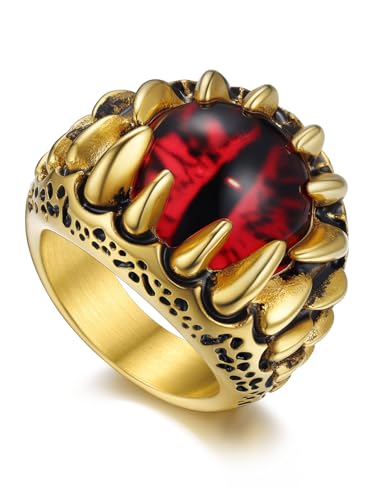 Bandmax Gothic Rings for Men Evil Eye Ring Size 12 Stainless Steel Gold Plated Biker Rings Punk Gothic Dragon Claw Rings Gift for Boyfriend Husband