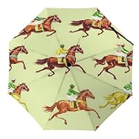 Racing Horse Pattern Three Folding Umbrella Portable Automatic Manual Windproof Anti UV Rainbrella for Men Women