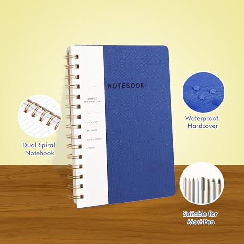 Image of Spiral Notebook-5.75 inch x 8.125 inch College Ruled Journal with Inner Pockets and 160 Pages,PU Leather Cover Business Journal, Twin-Wire Binding Notebook Perfect for Office & Home School Supplies 3 pack NavyBlue /Yellow /MintGreen