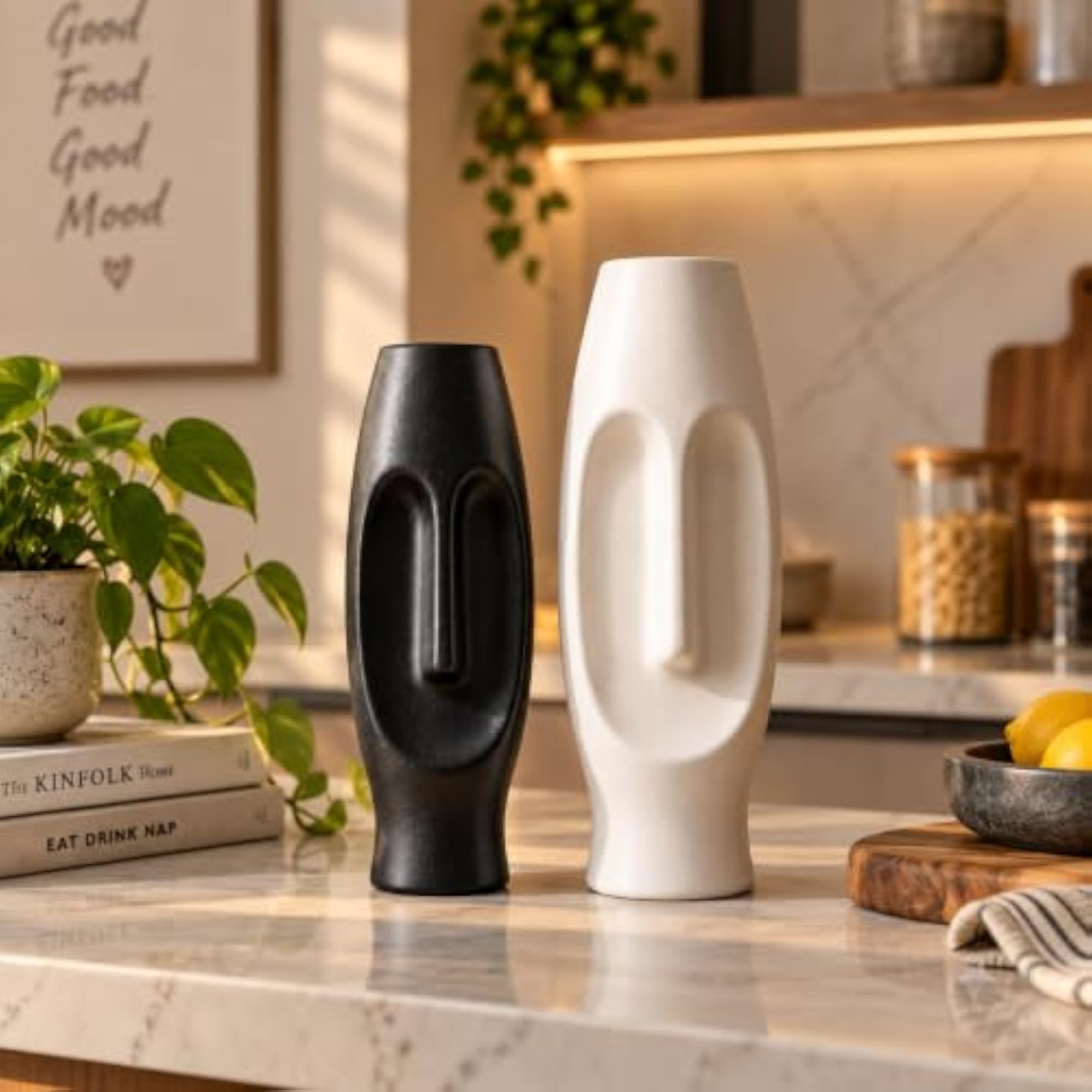 Striking Abstract Face Figurine Sculpture Set for Home Decor